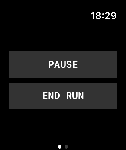 The Dagg watch controls page: two full-width buttons, PAUSE and END RUN.